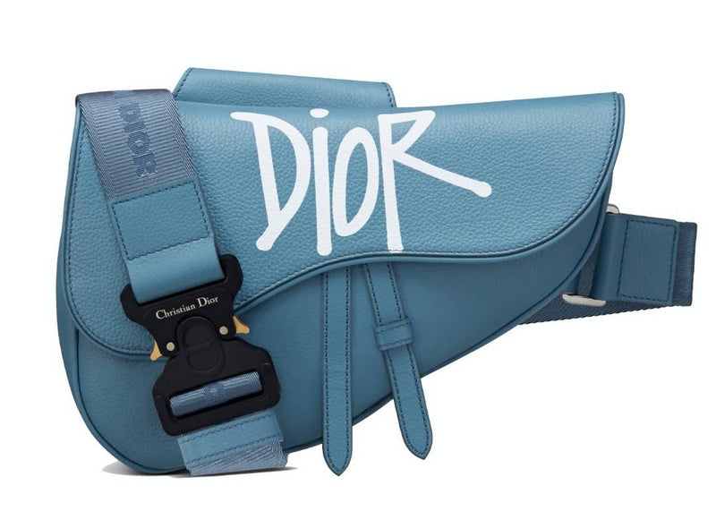 Dior And Shawn Saddle Bag Blue in Grained Calfskin with Aluminum
