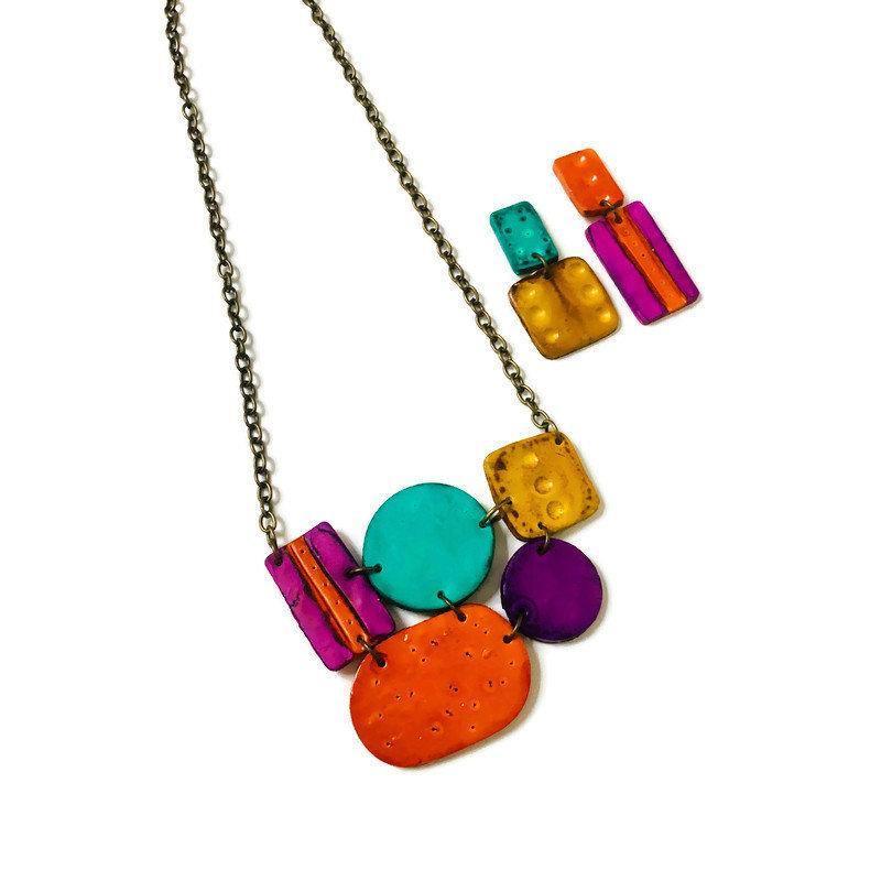 Multicolored Statement Pendant Necklace Handmade