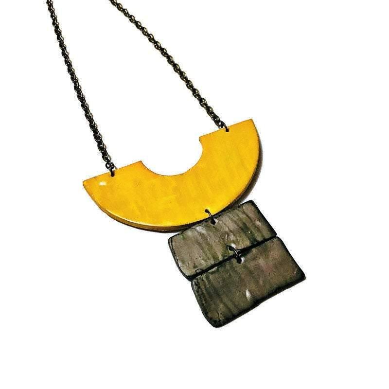 Modern Statement Necklace in Black & Gold