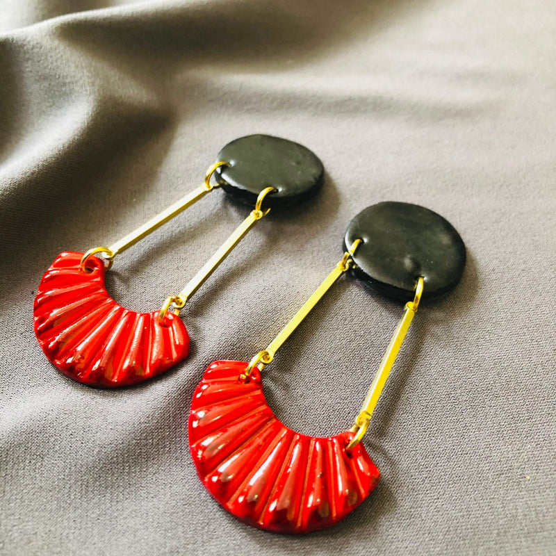 Black & Red Art Deco Statement Earrings- "Kia"