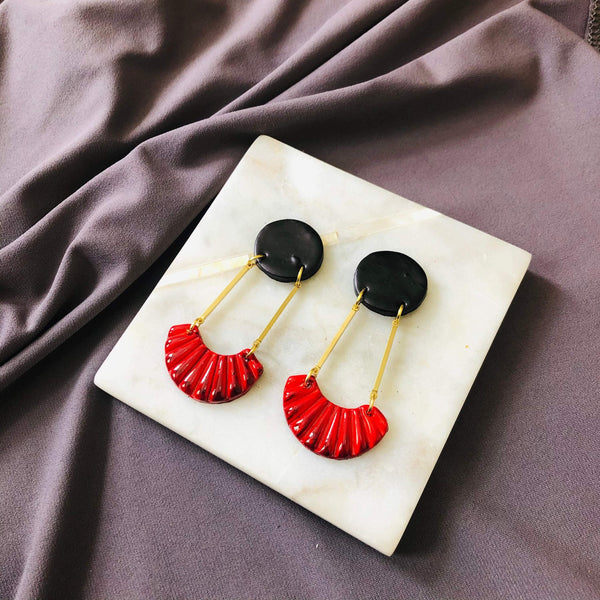 Black & Red Art Deco Statement Earrings- "Kia"