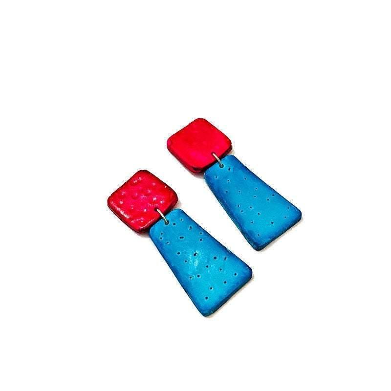 Pink & Neon Blue Statement Earrings- "Mary"