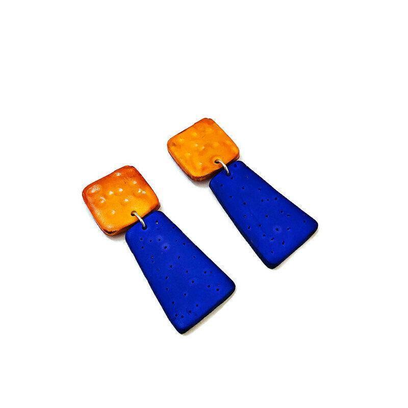 Pink & Neon Blue Statement Earrings- "Mary"