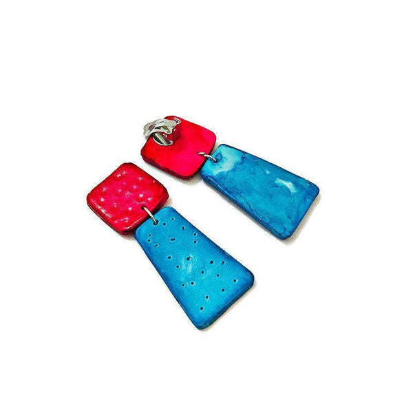 Pink & Neon Blue Statement Earrings- "Mary"