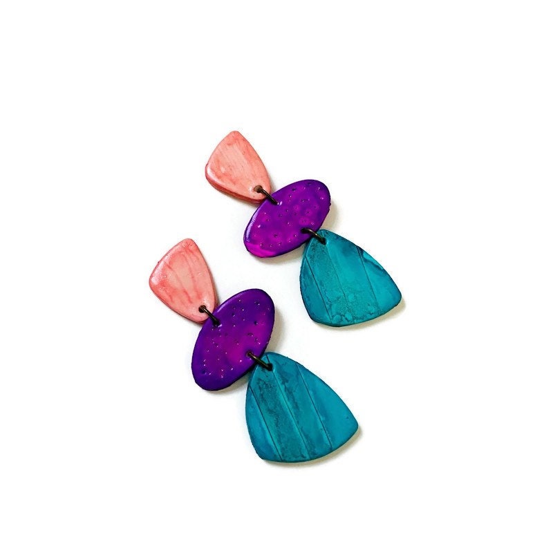 Tri Color Statement Earrings Post or Clip On- "Amy"