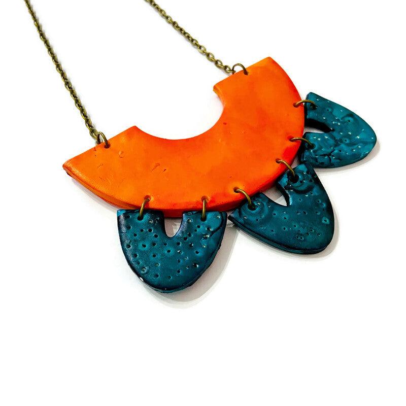 Unique Statement Necklace in Orange & Teal