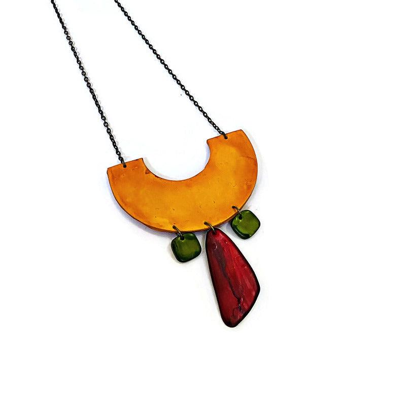 Long Statement Pendant Necklace with Rubber Cord- "Ricki"