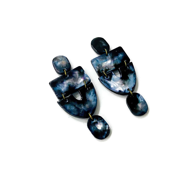 Black & White Marbled Statement Earrings- "Lee"