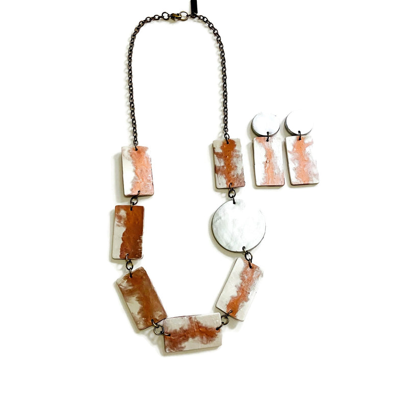 Elegant Statement Earrings in White & Copper