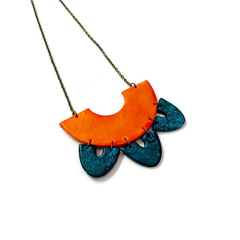 Unique Statement Necklace in Orange & Teal