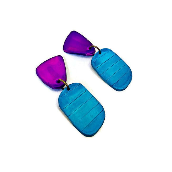 Purple & Turquoise Studs Post or Clip Ons- "Alex"