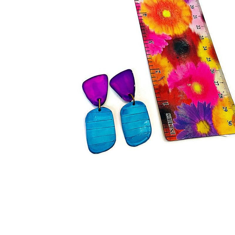 Purple & Turquoise Studs Post or Clip Ons- "Alex"