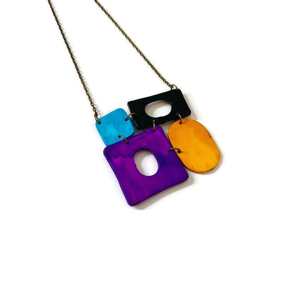 Geometric Pendant Necklace- Colorful Painted Jewelry