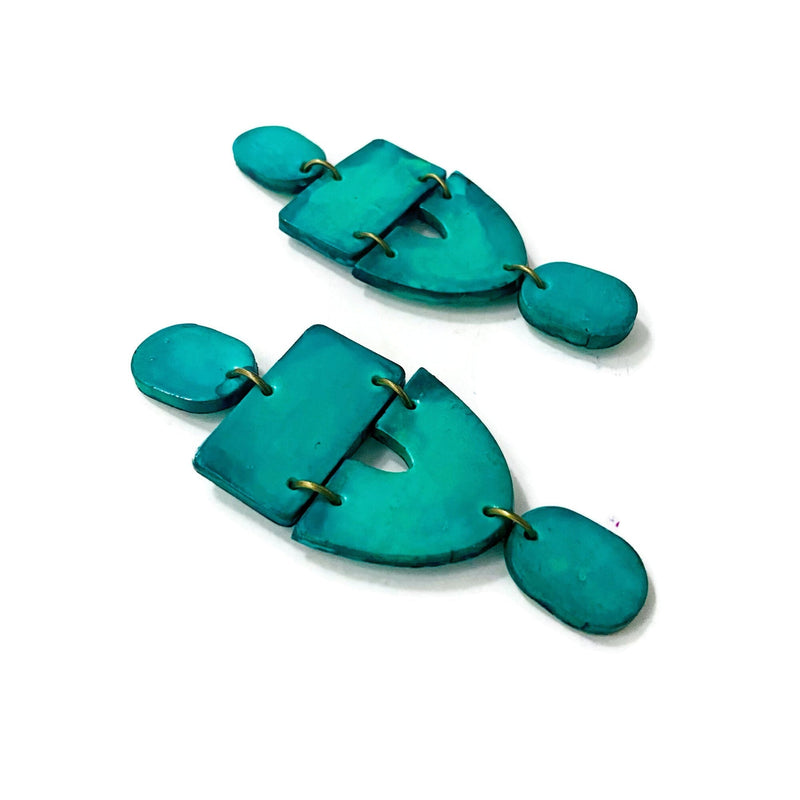 Long Turquoise Statement Clip On Earrings- "Lee"