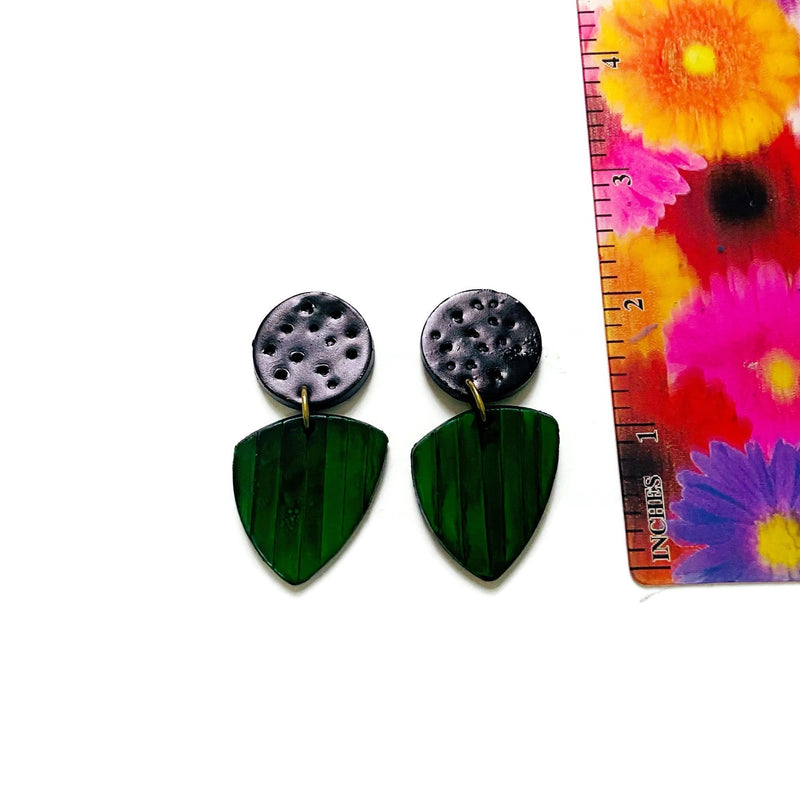 Black & Emerald Green Earrings Post or Clip On- "Kelly"