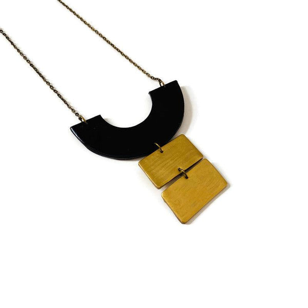 Modern Statement Necklace in Black & Gold
