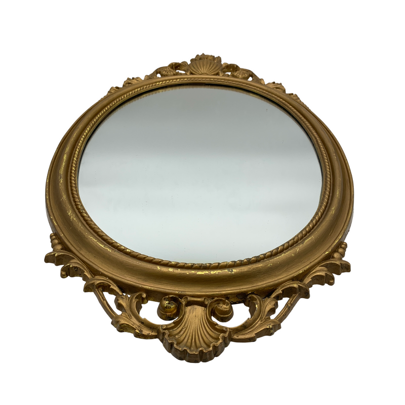 Vintage Baroque French Style decorative oval shape mirror with brass colour material frame
