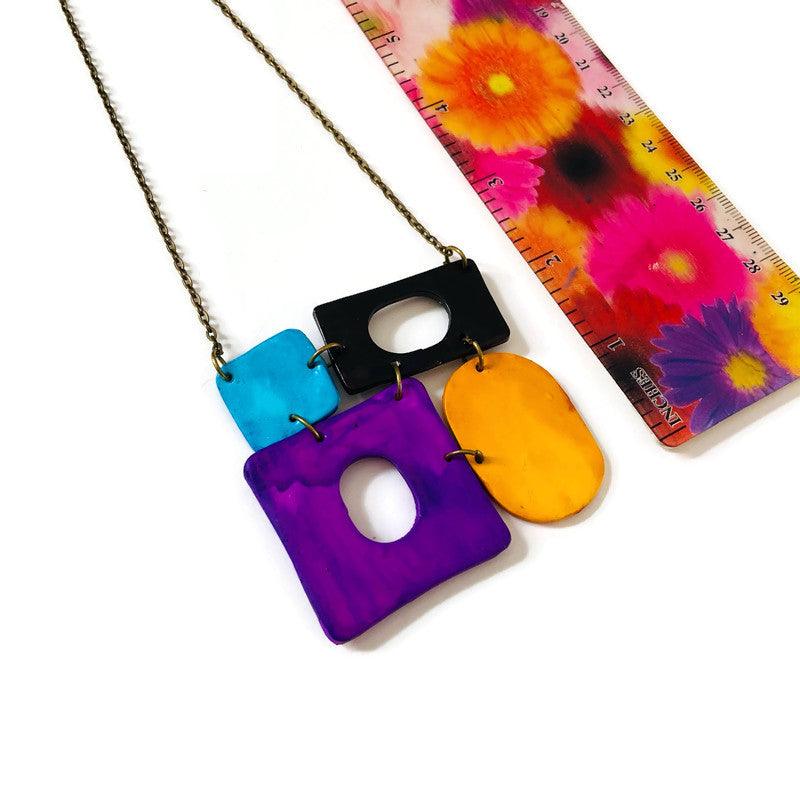 Geometric Pendant Necklace- Colorful Painted Jewelry