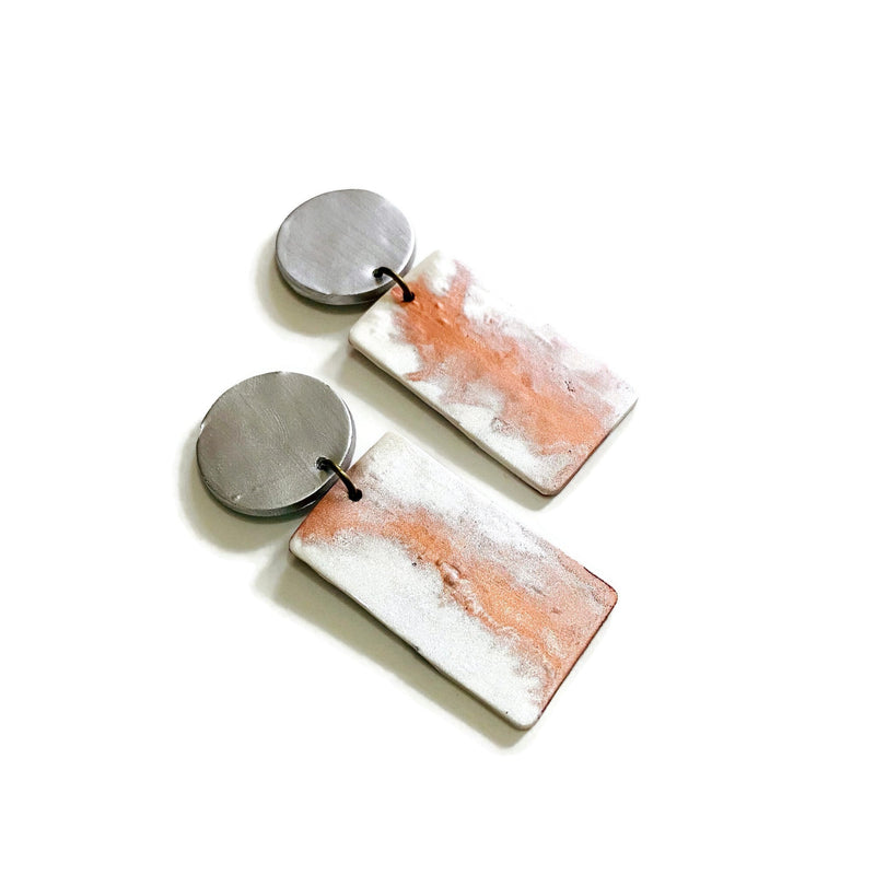 Elegant Statement Earrings in White & Copper