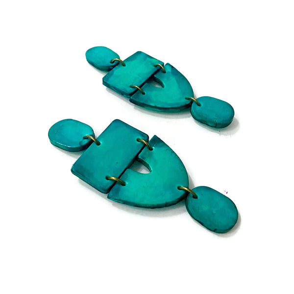 Extra Long Turquoise Statement Earrings- "Lee"