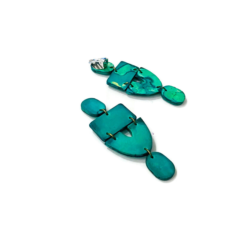 Long Turquoise Statement Clip On Earrings- "Lee"