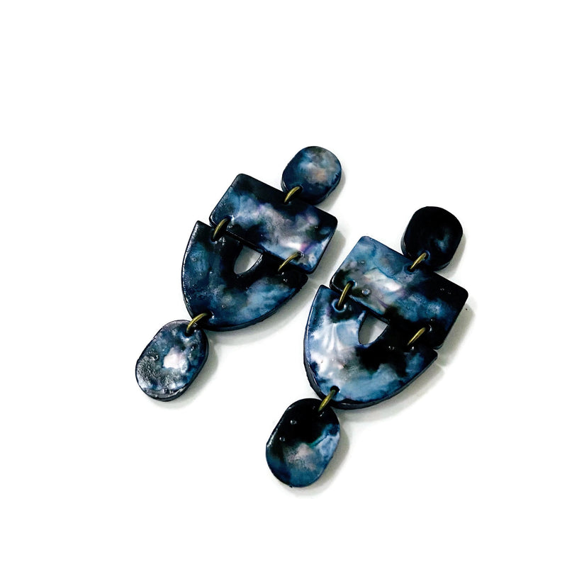 Black & White Marble Clip On Earrings- "Lee"