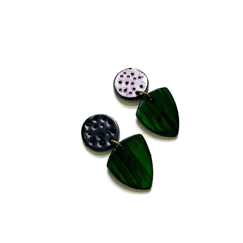 Black & Emerald Green Earrings Post or Clip On- "Kelly"