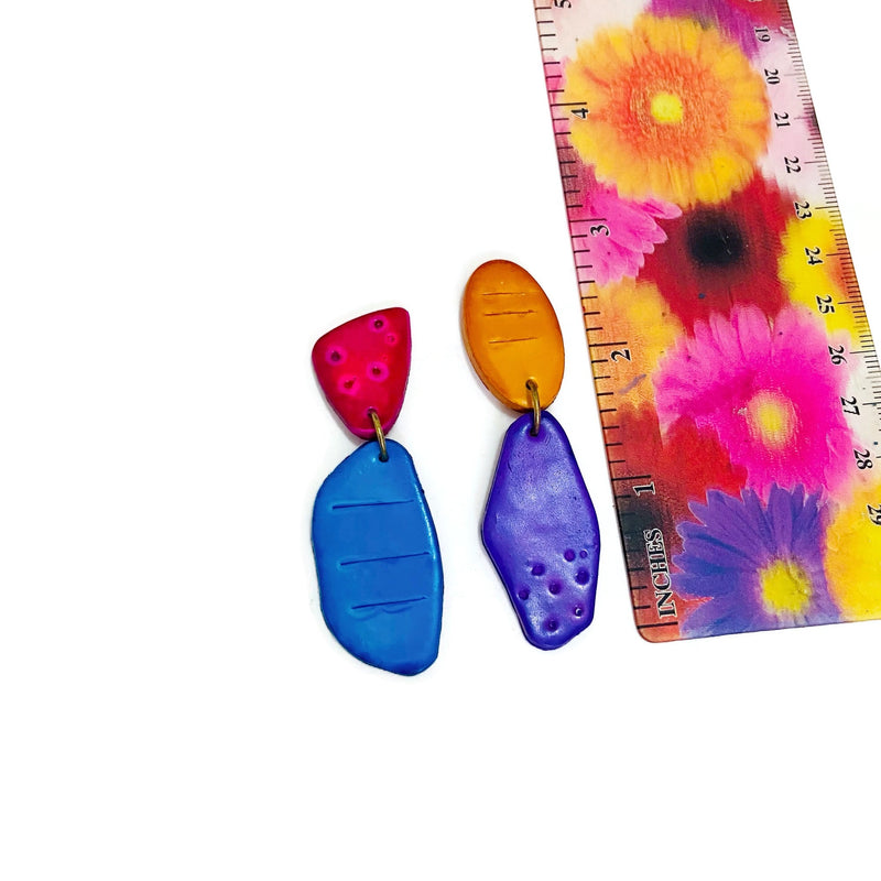 Colorful Asymmetrical Mismatched Earrings Post or Clip On