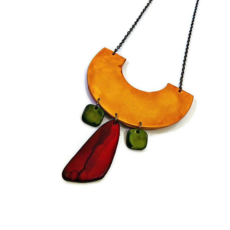 Long Statement Pendant Necklace with Rubber Cord- "Ricki"