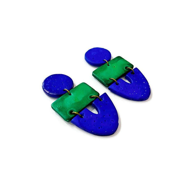 Two Tone Statement Earrings in Green Blue
