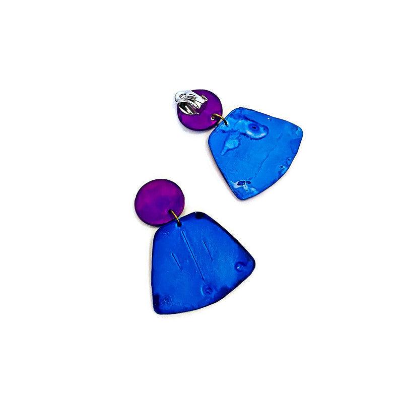 Blue & Purple Statement Earrings Post or Clip Ons - "Janet"