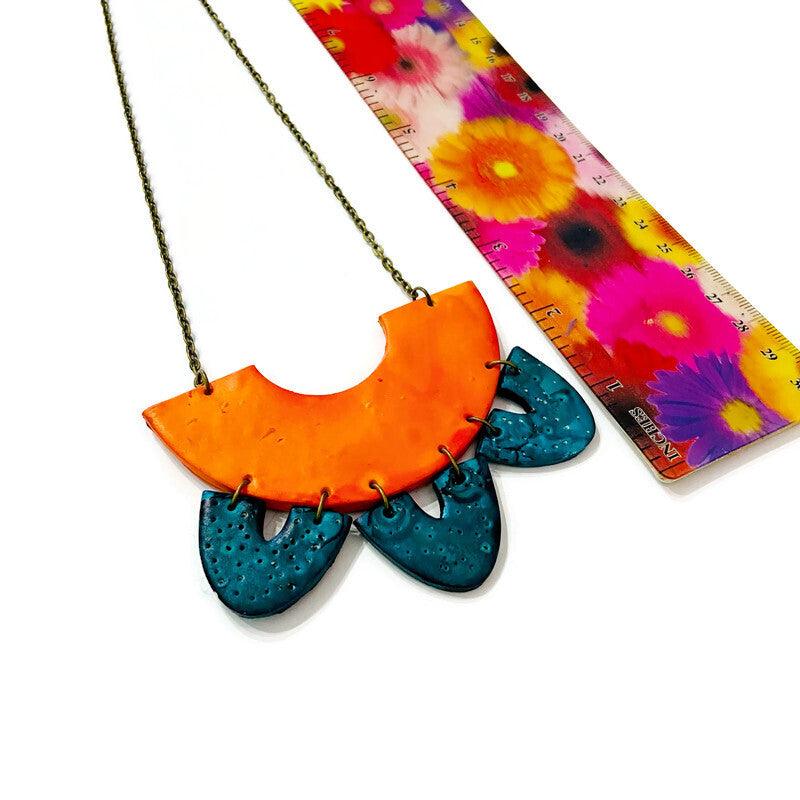 Unique Statement Necklace in Orange & Teal