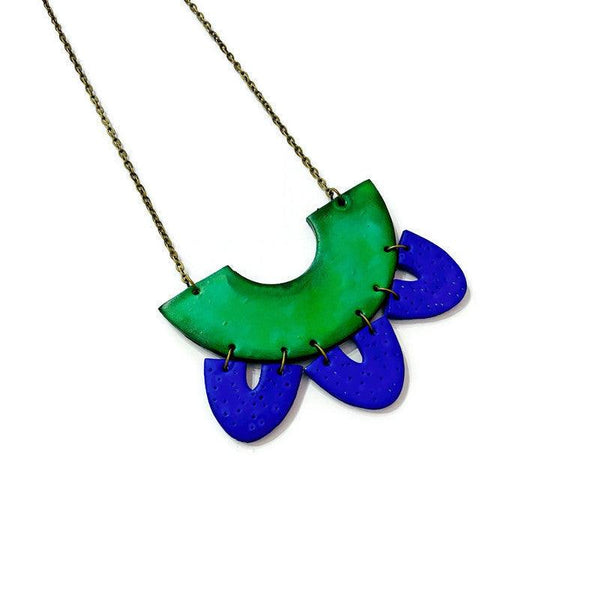 Clay Collar Statement Necklace Painted Green Blue