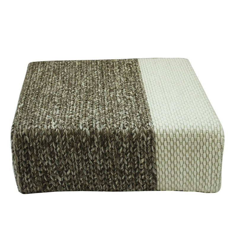 Ira - Handmade Wool Braided Square Pouf | Natural/Snow White | 90x90x30cm