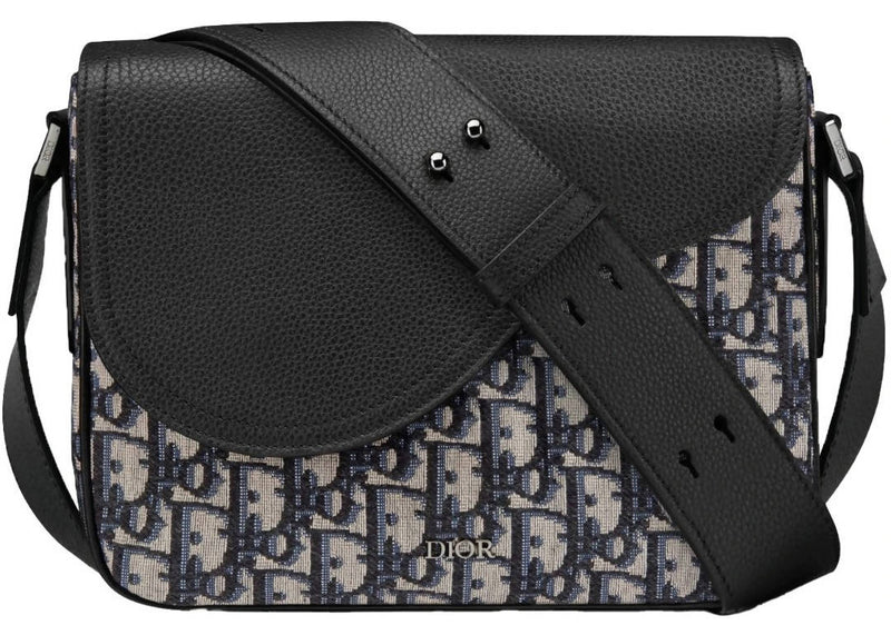 Dior Oblique Saddle Pouch With Strap Shoulder Bag Blue Jacquard