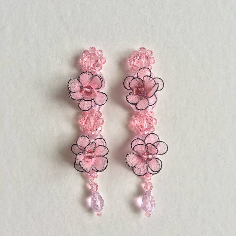 Beautiful handcrafted Swarovski crystal pink flower earrings