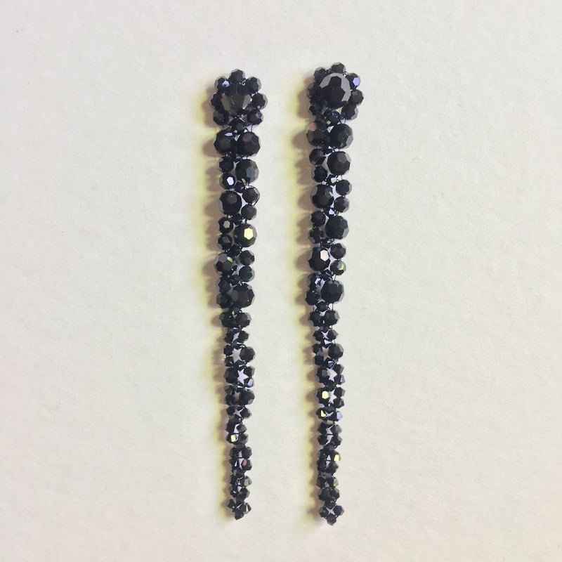 Fascinating Handcrafted Black Crystal Long Earrings
