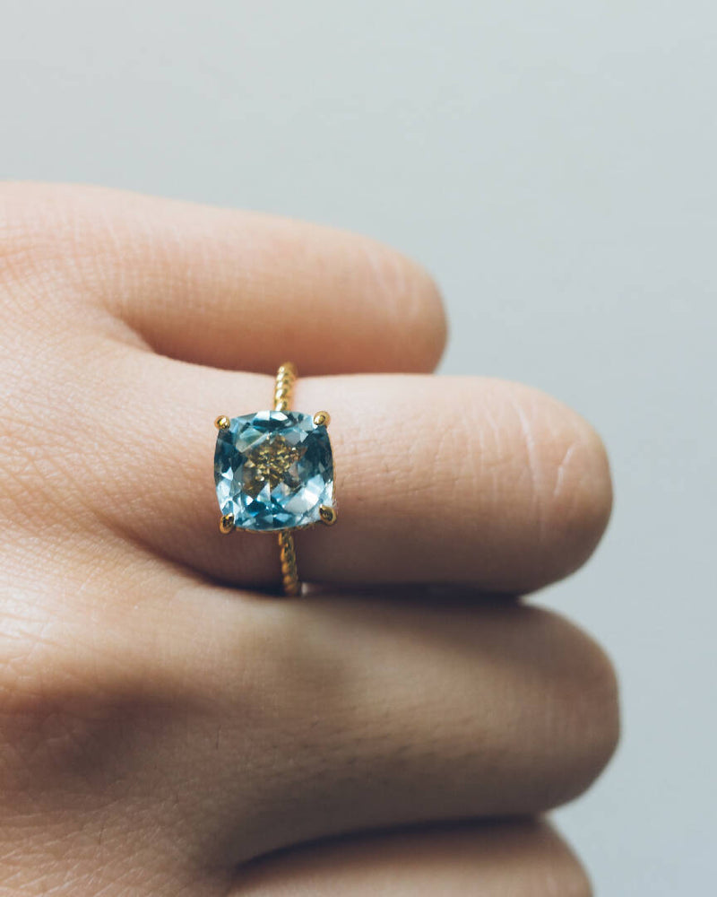 Rose Cut Blue Topaz Solitaire Ring
