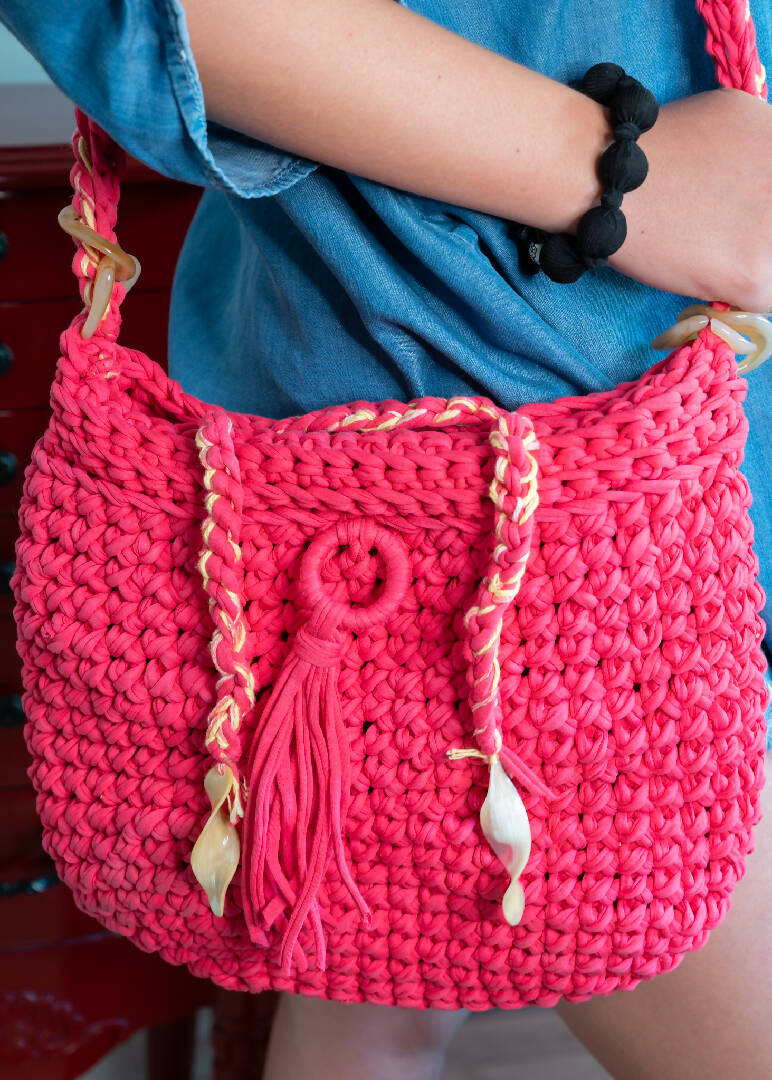 TROPICAL PINK Crocheted Beach Handbag
