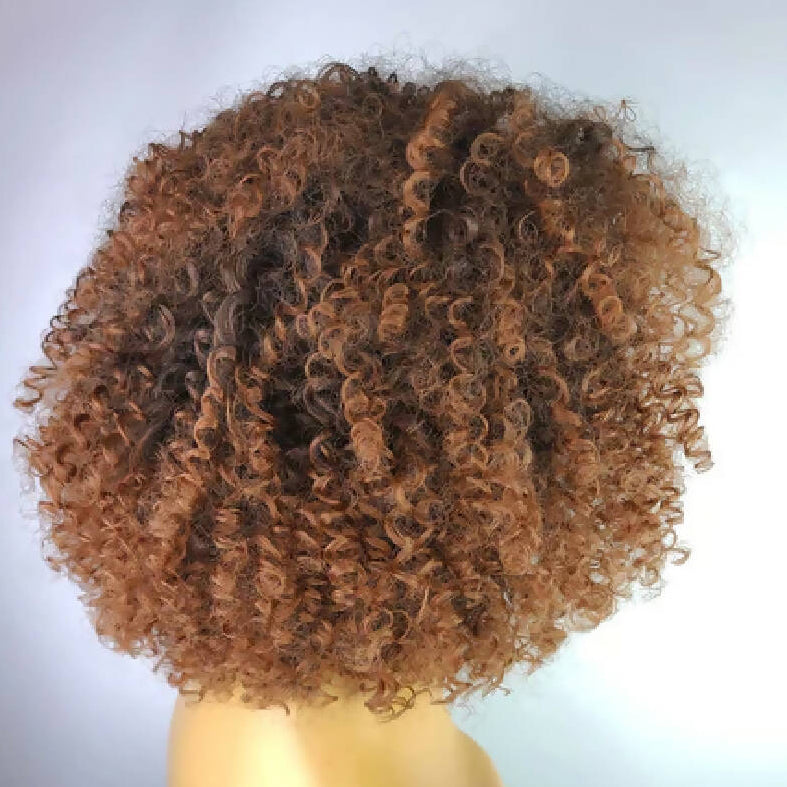 Afro Kinky Curly Wigs with Afro Hairline, 1B/30, 10"