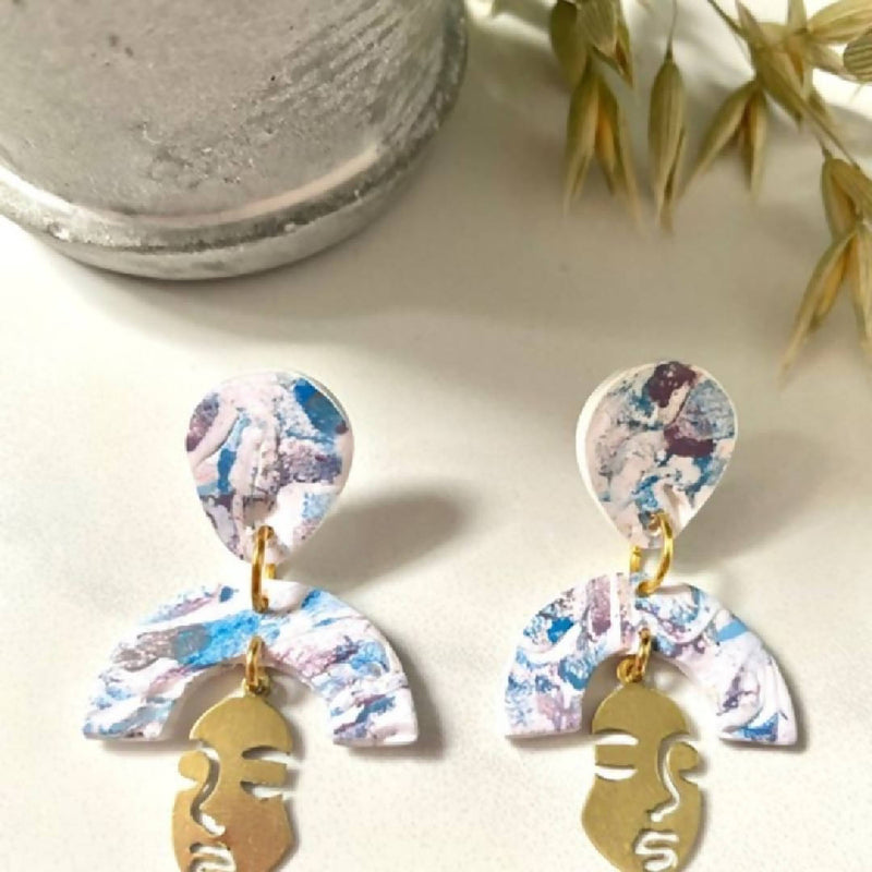 Painted arch abstract face earrings by Shape Lab Jewellery