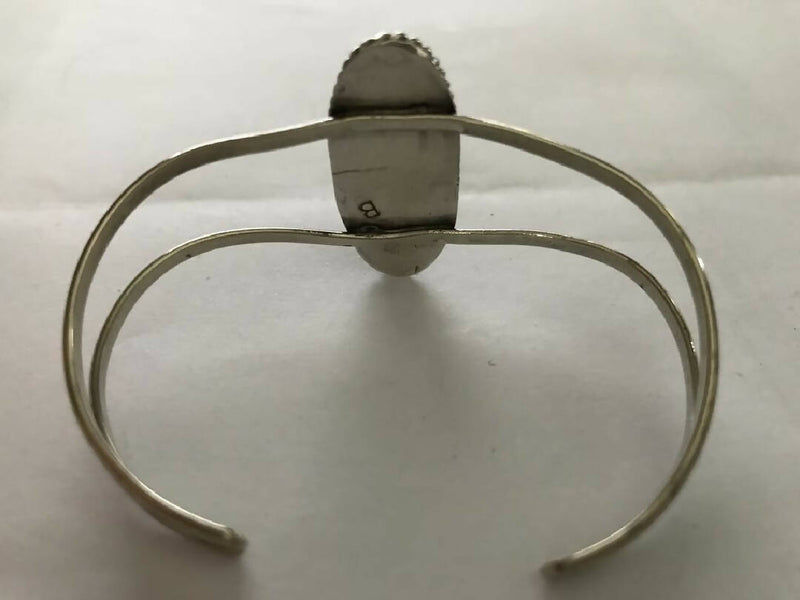 Native American Sterling Silver Large Malachite Cuff Bracelet