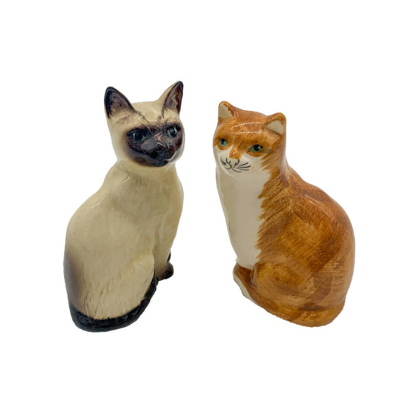 Vintage hand-painted ceramic 3 x cat figures in lovely brown and cream colours