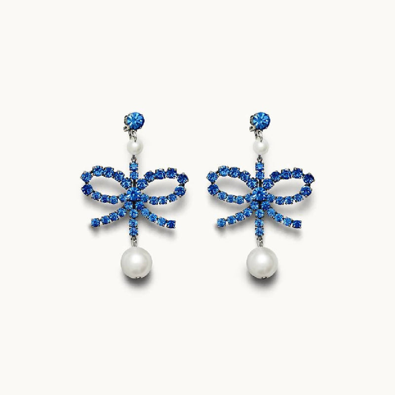 NEW Rare ERDEM x H&M Rhinestone Clip On Crystal Pearl Earrings Blue ORIGINAL BOX