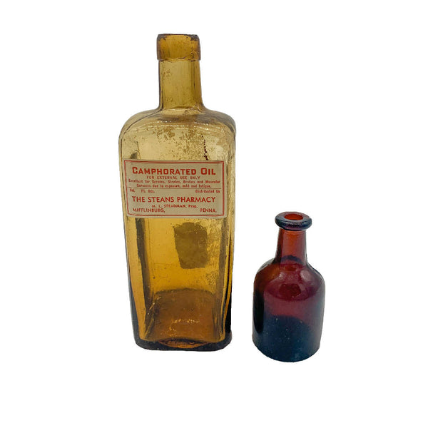 Vintage Victorian era inspired oil Brown Medicine glass bottles from old Pharmacy Cabinet