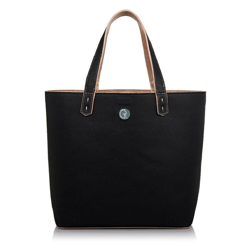 The Morphbag by GSK REVERSIBLE VEGAN TOTE IN BLACK AND ROSEGOLD