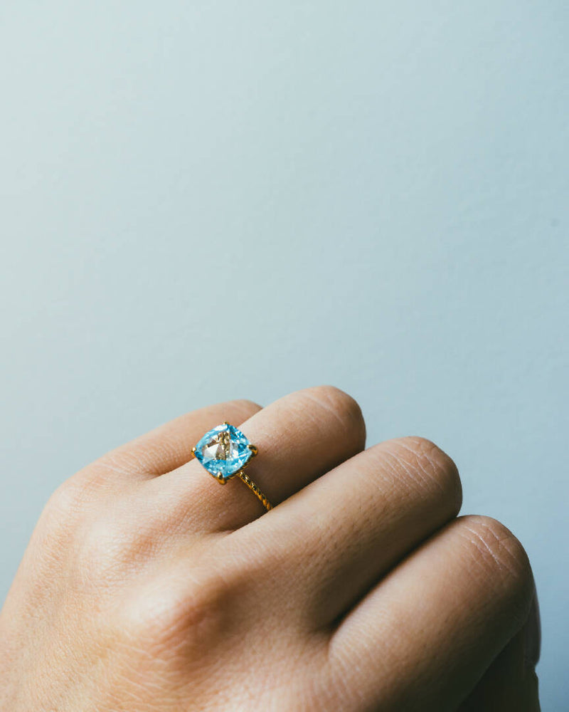 Rose Cut Blue Topaz Solitaire Ring