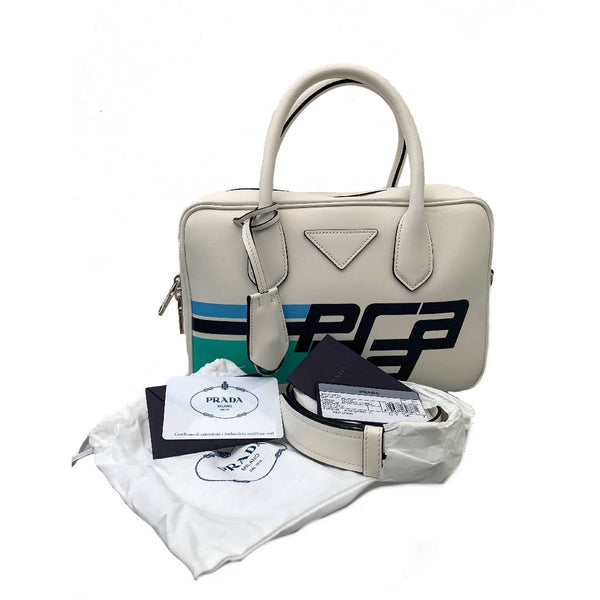 New PRADA MIRAGE Print Retro crossbody Clutch handbag mini bag in white City Calf Leather