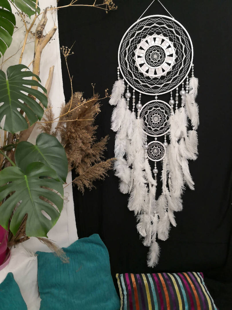 Large white dream catcher, Large SNOW dreamcatcher with natural feathers. Sellers from Ukraine Ukrainian sellers. Native American style