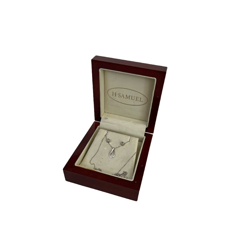 H SAMUEL 9 Ct White Gold Necklace Pink Sapphire Fine Diamonds Drop Pendant  £85.00 - PicClick UK
